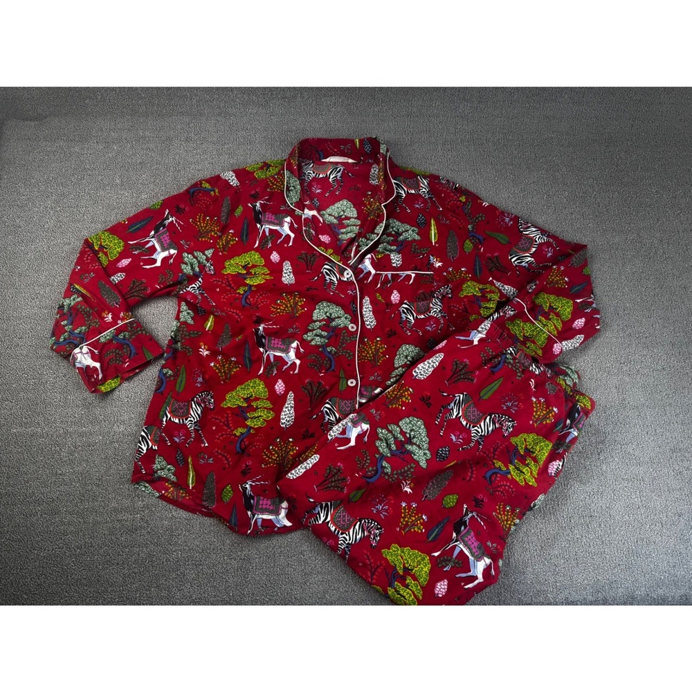 Printfresh Pajama Set XL Red Safari Zebra Organic Cotton Long Sleeve Lounge
